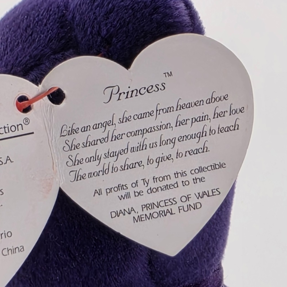 Ty Beanie Baby Princess Diana Bear 1997 Retired Purple Teddy Bear PE Pellets - Picture 11 of 15